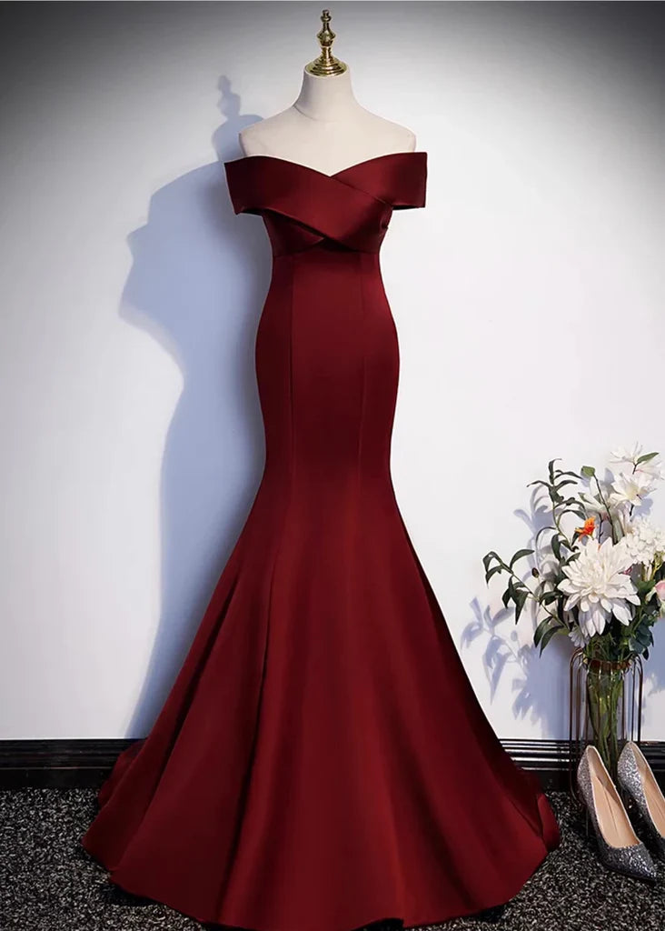 Wholesale Burgundy Mermaid Off The Shoulder Long Prom Dress Formal Evening Dresses