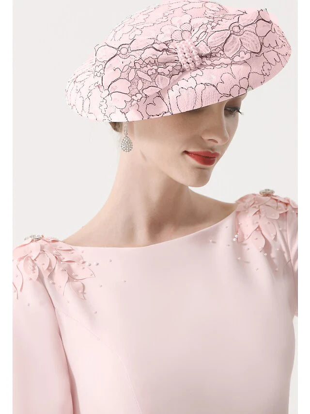 Wholesale Mother of the Bride Dress Elegant Jewel Neck Knee Length Stretch Satin Half Sleeve with Appliques