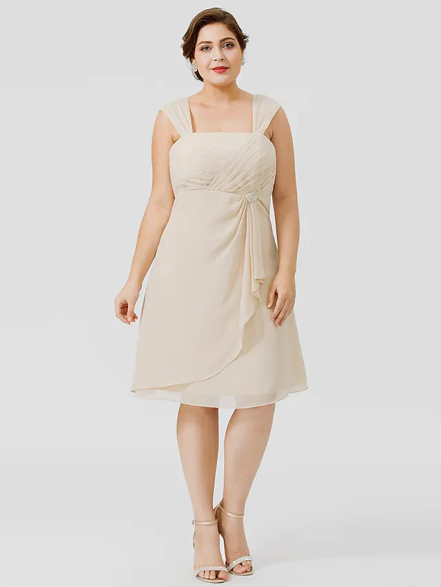 Wholesale Mother of the Bride Dress Plus Size Elegant Straps Knee Length Chiffon Sheer Lace Sleeveless with Criss Cross