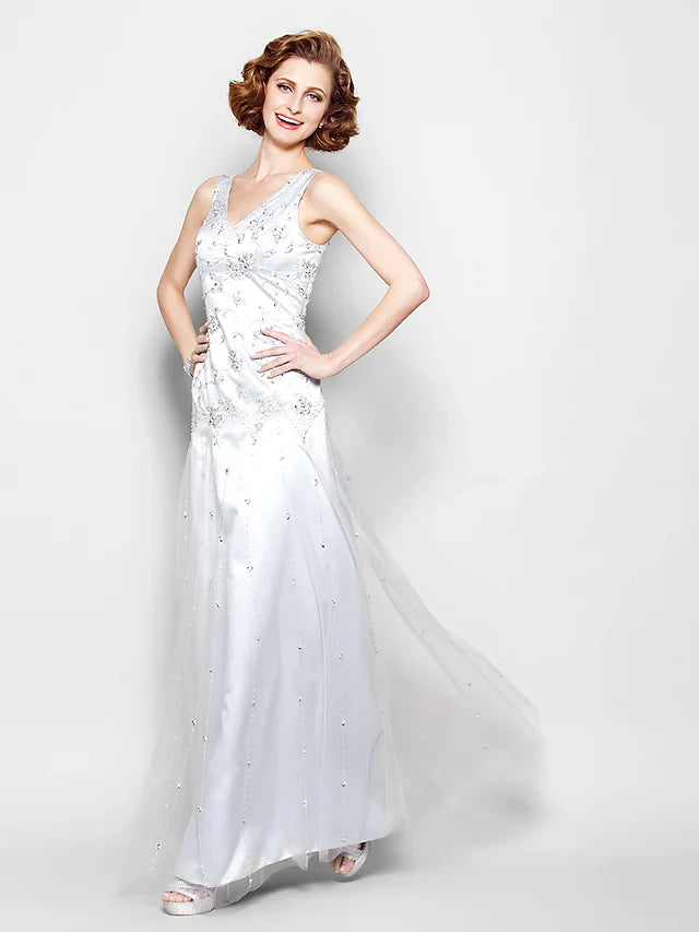 Wholesale Mother of the Bride Dress Sparkle & Shine V Neck Floor Length Lace Tulle Sleeveless with Lace Beading