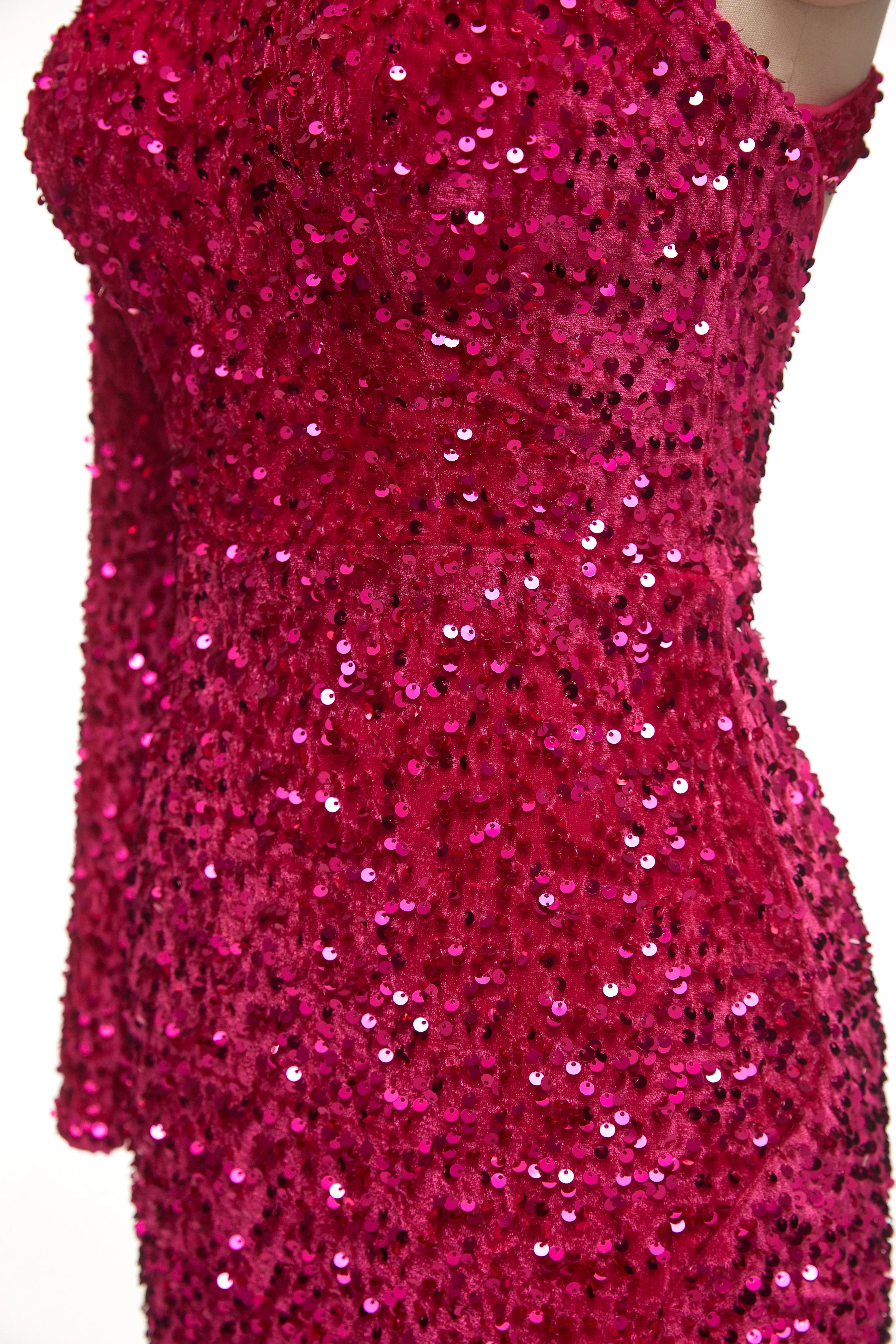 Wholesale Glitter One Shoulder Sequins Long Sleeves Prom Dresses With Slit