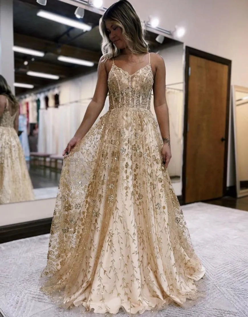 Wholesale Gorgeous A-Line Spaghetti Straps Prom Dress With Appliques prom dresses shops