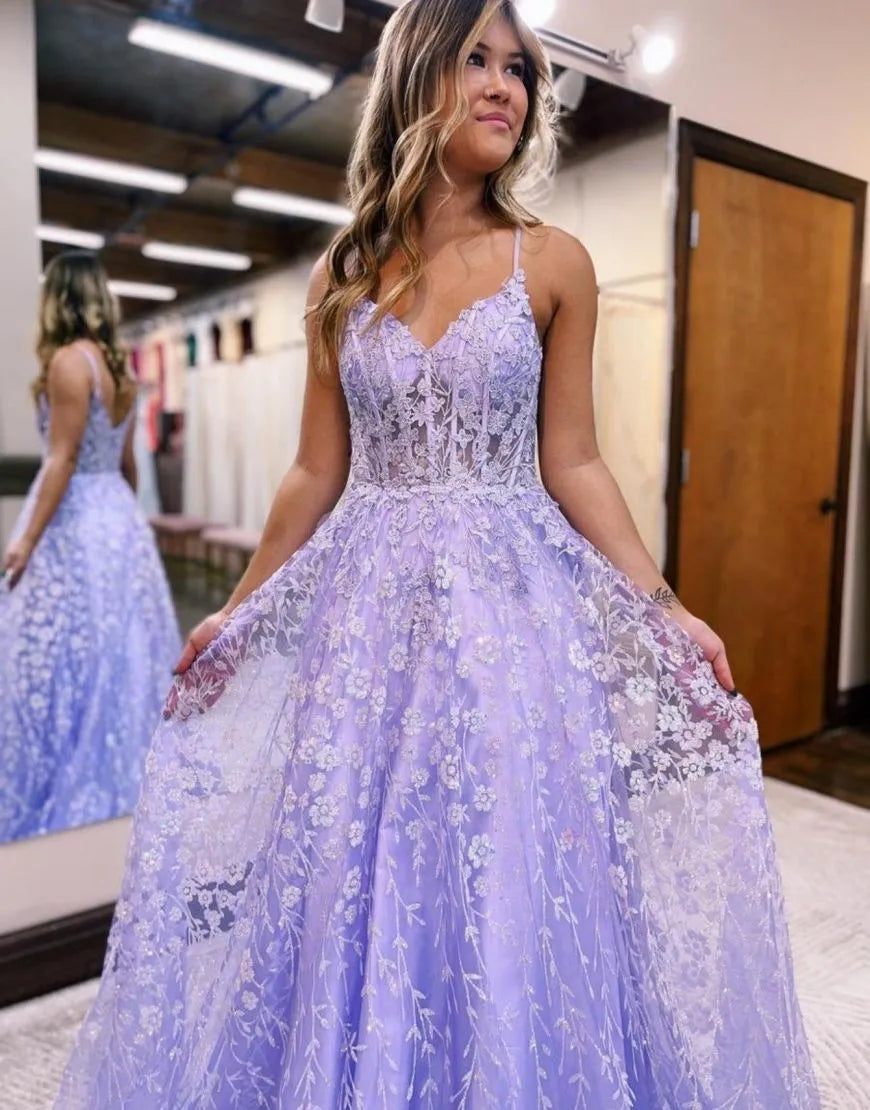 Wholesale Gorgeous A-Line Spaghetti Straps Prom Dress With Appliques prom dresses shops