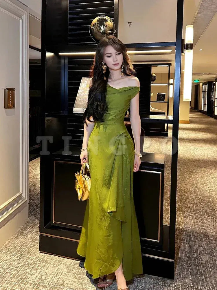 Wholesale Gorgeous A line Off The Shoulder Lace Green Prom Dresses Evening Dress formal wear dresses
