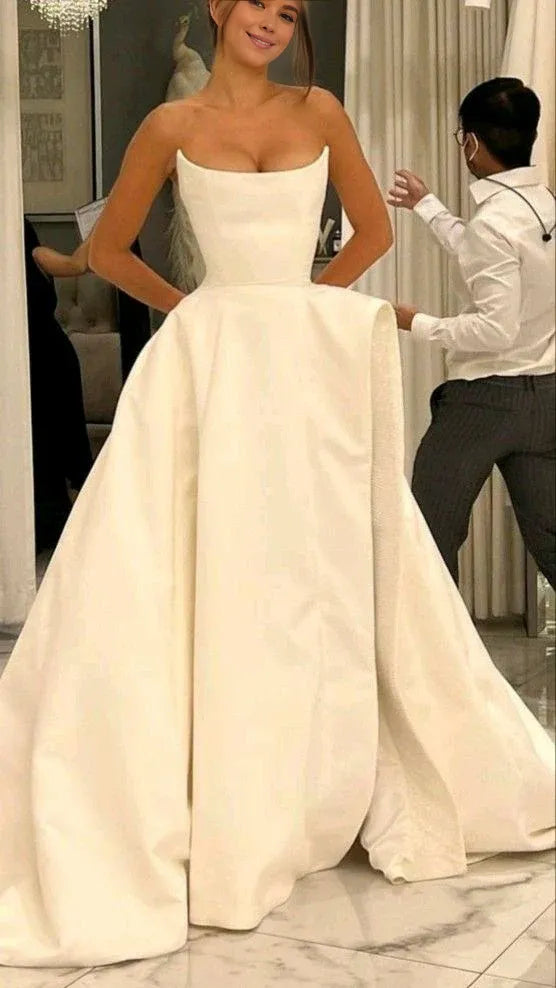 Wholesale Gorgeous Ball Gown Strapless Satin Slit Long Prom Dresses Formal Evening Dress formal wear dresses