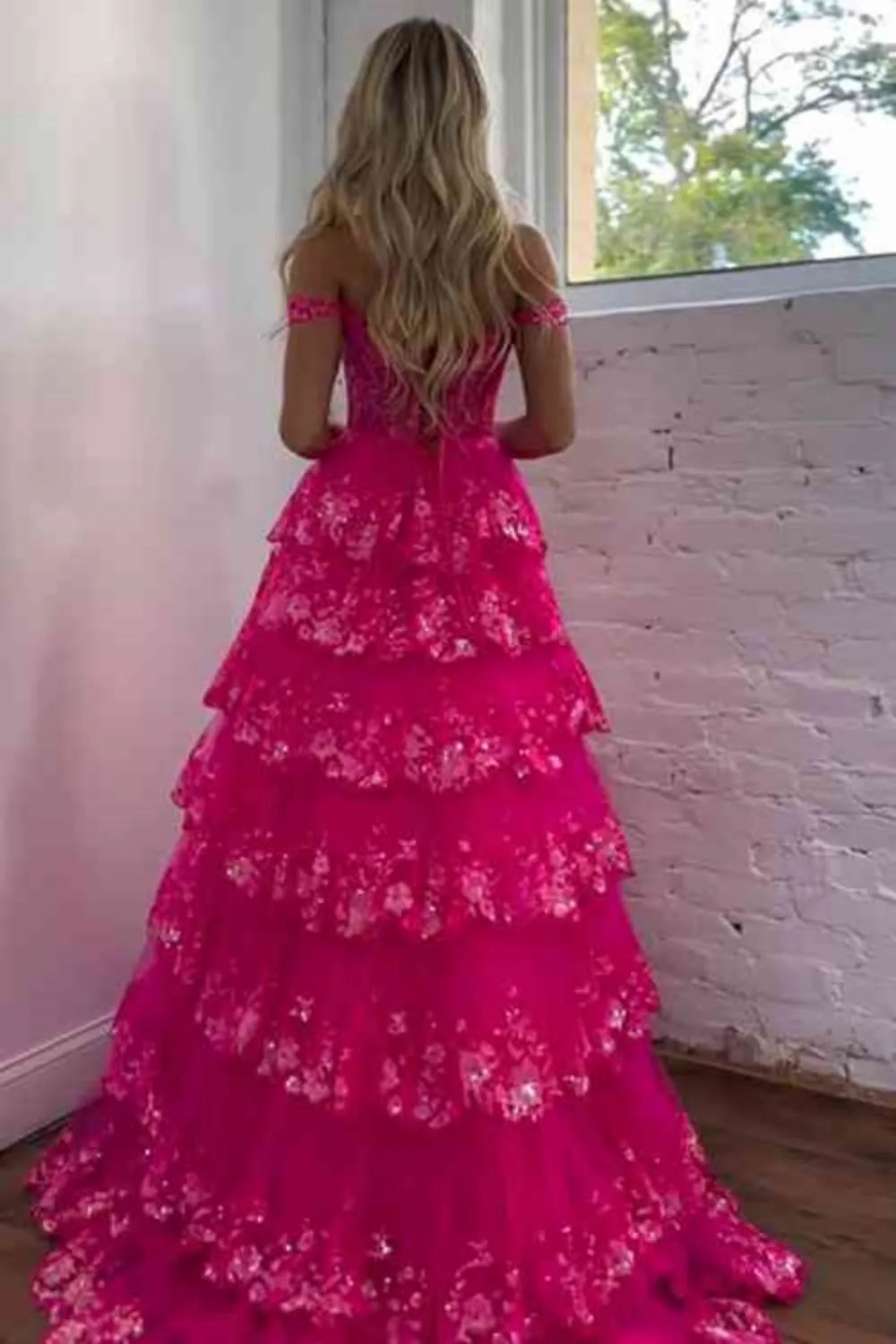 Wholesale Sparkly Gorgeous A-Line Off The Shoulder Long Prom Dress with Sequin Appliques long prom dresses with sleeves