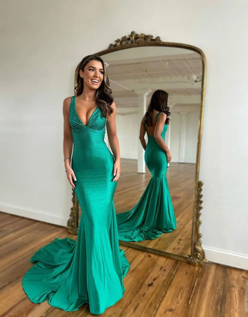 Wholesale Gorgeous Mermaid Deep V-Neck Court Train Prom Party Dress