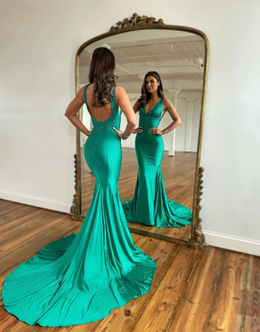 Wholesale Gorgeous Mermaid Deep V-Neck Court Train Prom Party Dress
