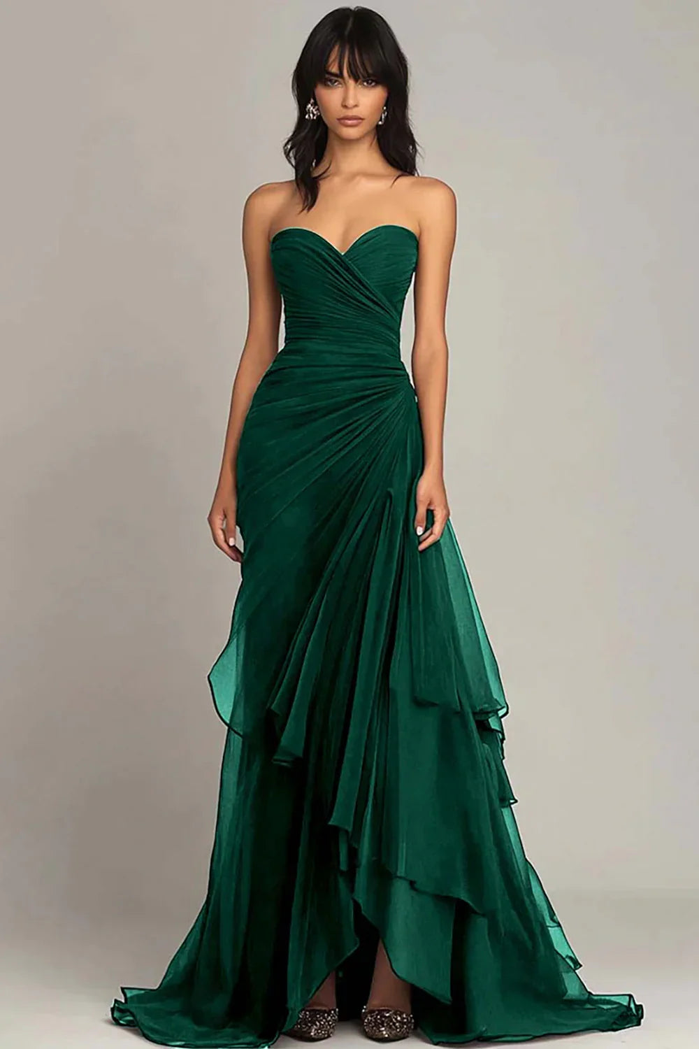 TingPo Wholesale Gorgeous Mermaid Sweetheart Green Long Prom Dress with Ruffles