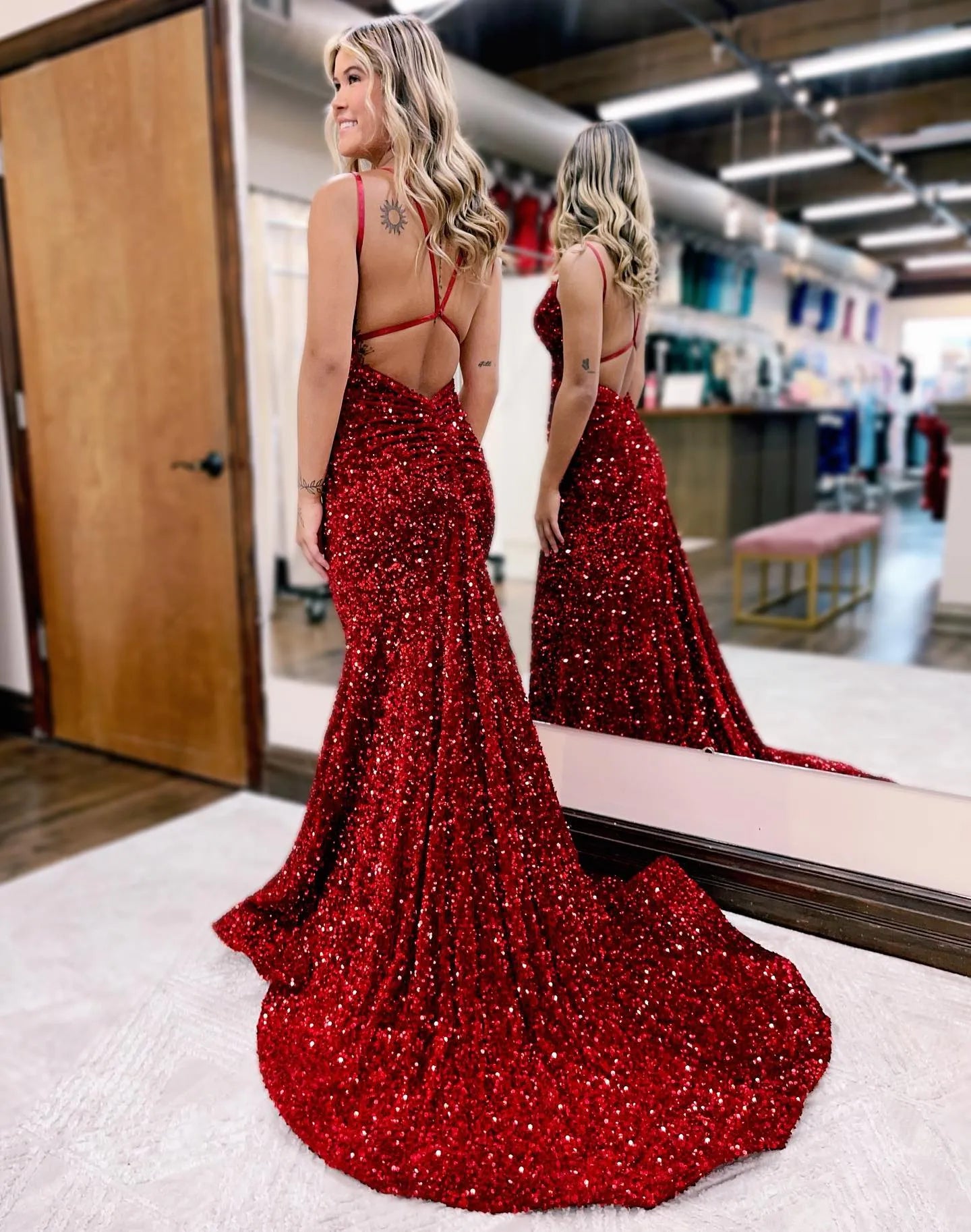 Wholesale Gorgeous Mermaid V-Neck Court Train Sequined Prom Dress prom dresses with long sleeves