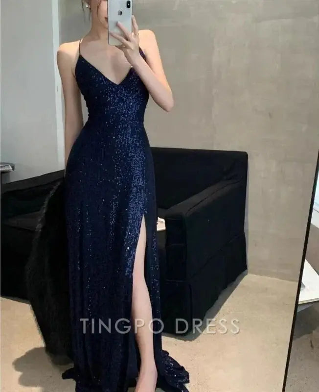 TingPo Wholesale Gorgeous Shiny Sequin Sexy Backless Evening Prom Dress Party Long Tight Dress