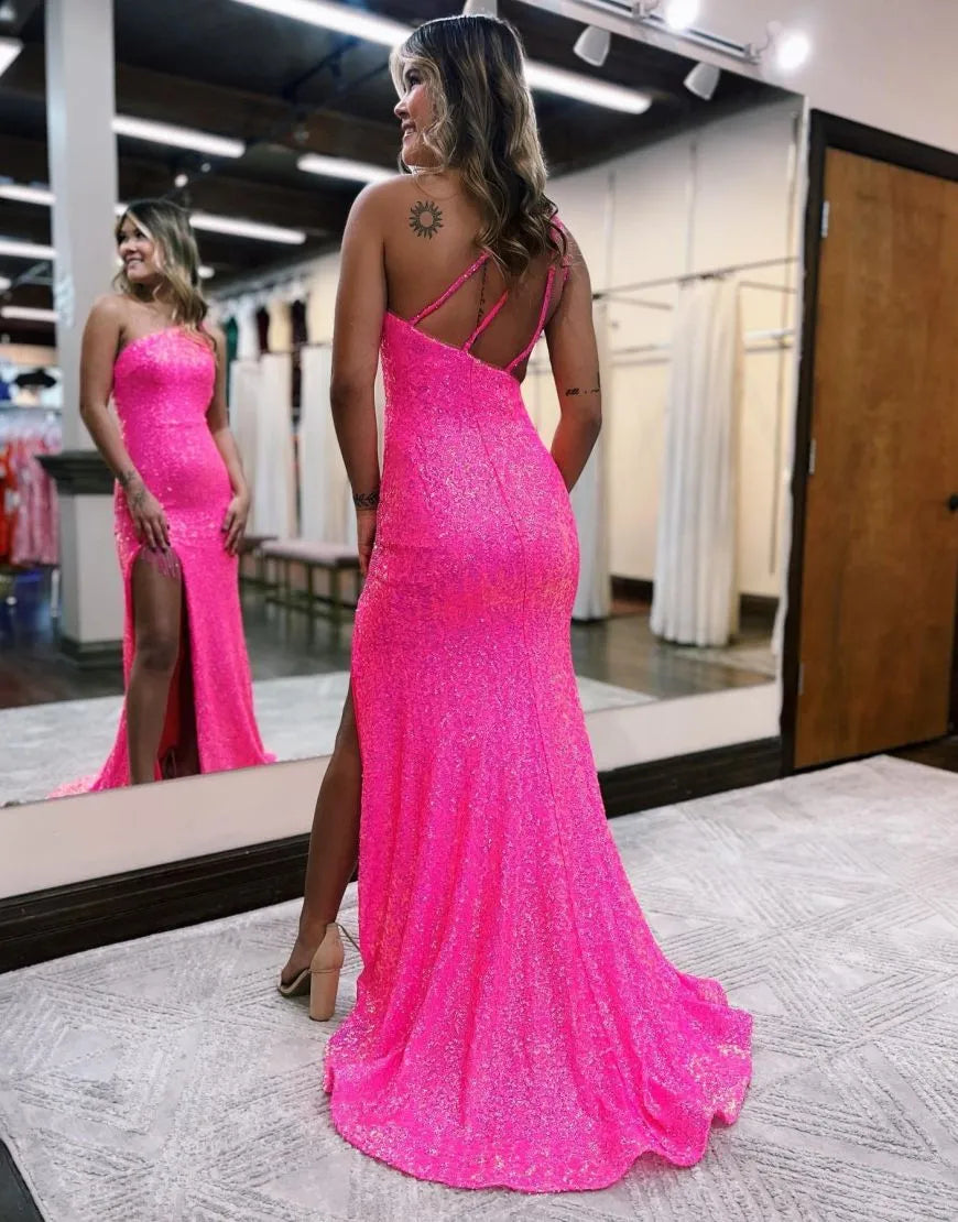 Wholesale Gorgeous Sparkly Sequin One Shoulder Long Glitter Prom Dress prom dresses shops