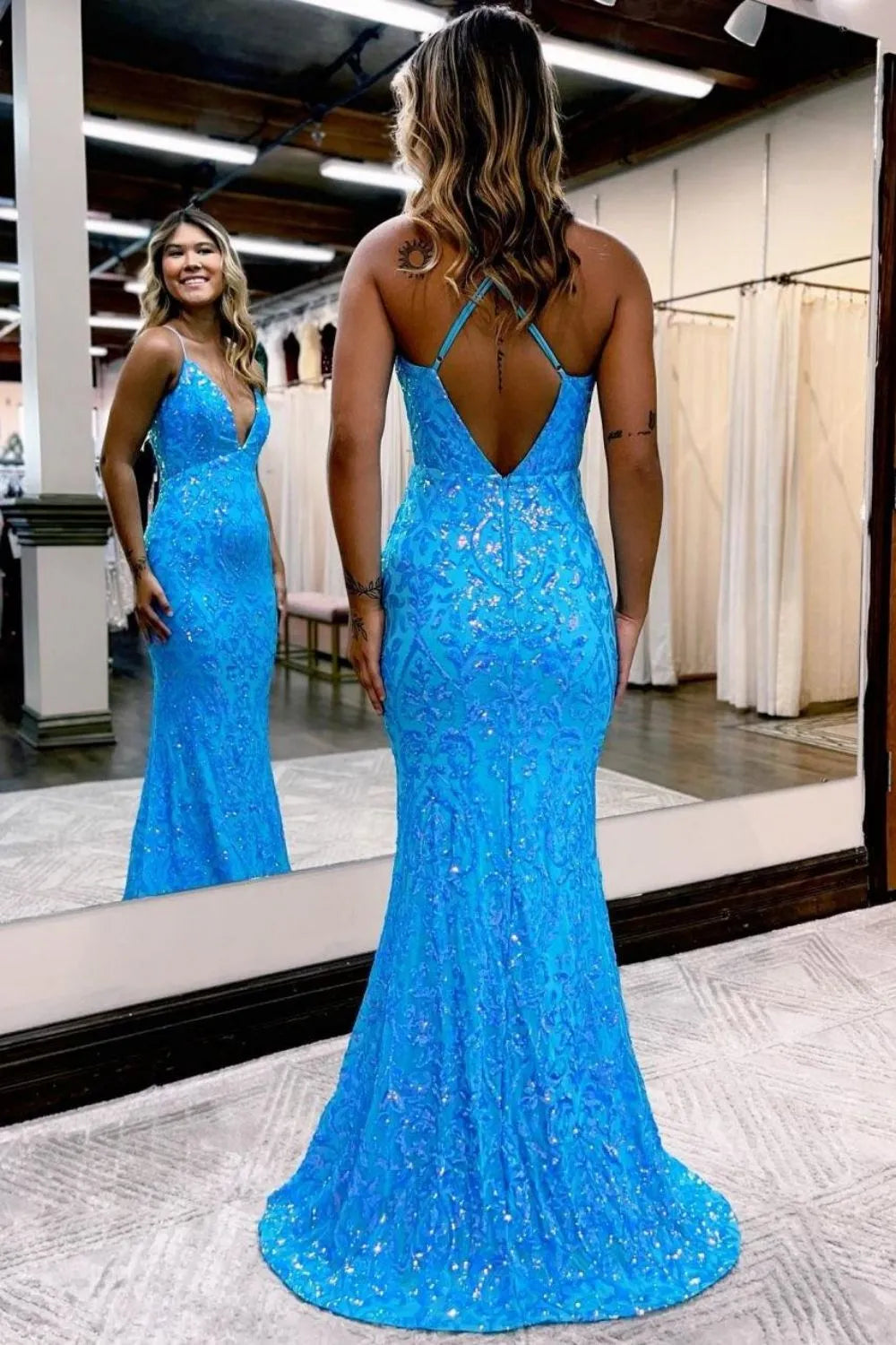 Wholesale Gougeous Deep V-Neck Mermaid Prom Dress prom dresses with long sleeves