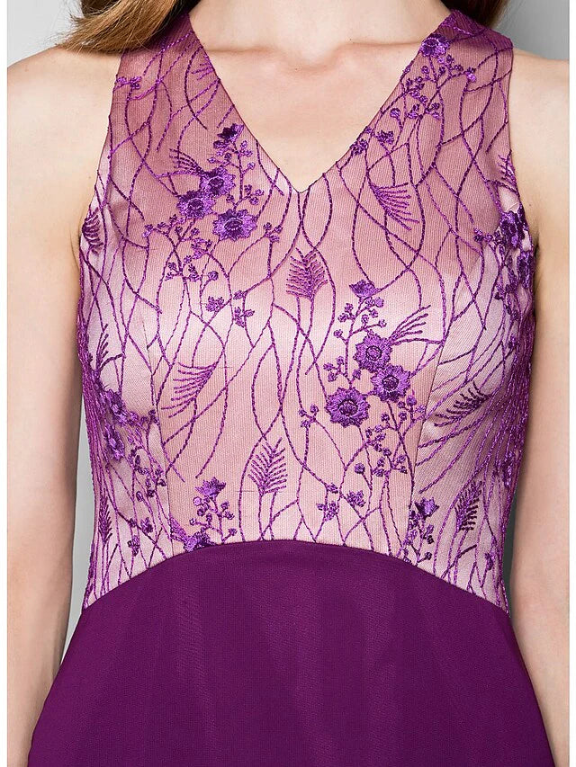 Wholesale A-Line Mother of the Bride Dress Wrap Included V Neck Floor Length Chiffon Satin Sleeveless with Lace Bow(s)