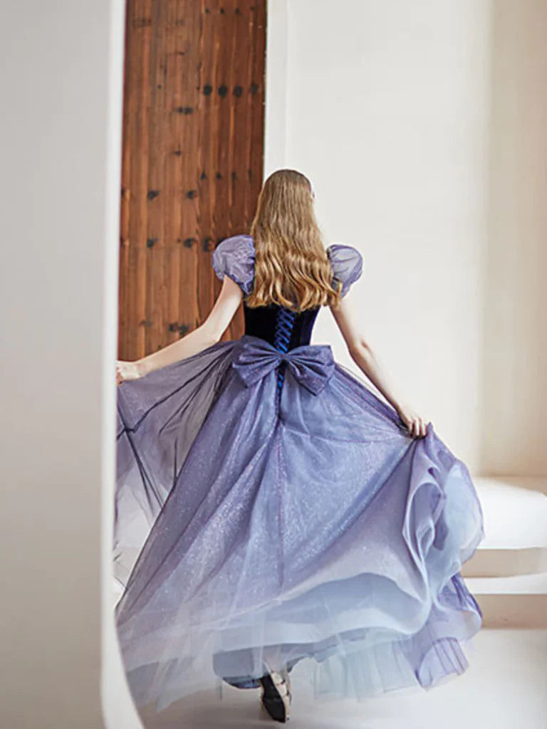 Wholesale A Line Purple Sparkly Princess Long Prom Dress