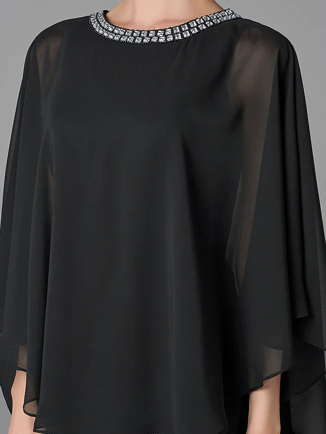 Wholesale A-Line Mother of the Bride Dress Plus Size Elegant Jewel Neck Floor Length Chiffon Sleeveless with Beading