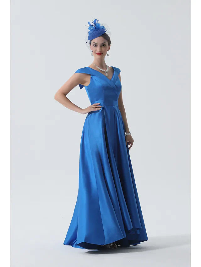 Wholesale A-Line Mother of the Bride Dress Elegant Off Shoulder Asymmetrical Satin Short Sleeve with Pleats