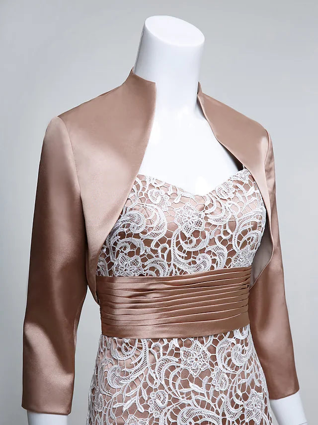 Wholesale Mother of the Bride Dress Convertible Dress Straps Lace Charmeuse Length Sleeve with Lace Ruched