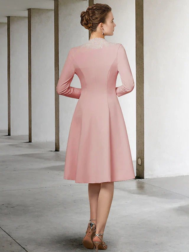 Wholesale Mother of the Bride Dress Elegant V Neck Knee Length Stretch Fabric Half Sleeve with Appliques