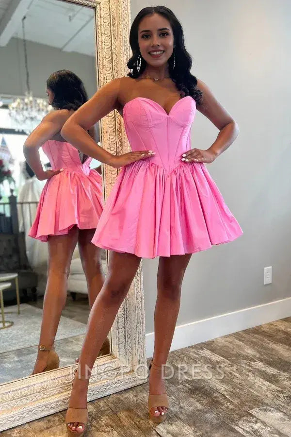 TingPo Wholesale Elegant Hot A-Line Strapless Sleeveless Pleated Back Zipper Short Homecoming Dress Mini Evening Party Dress formal wear dresses