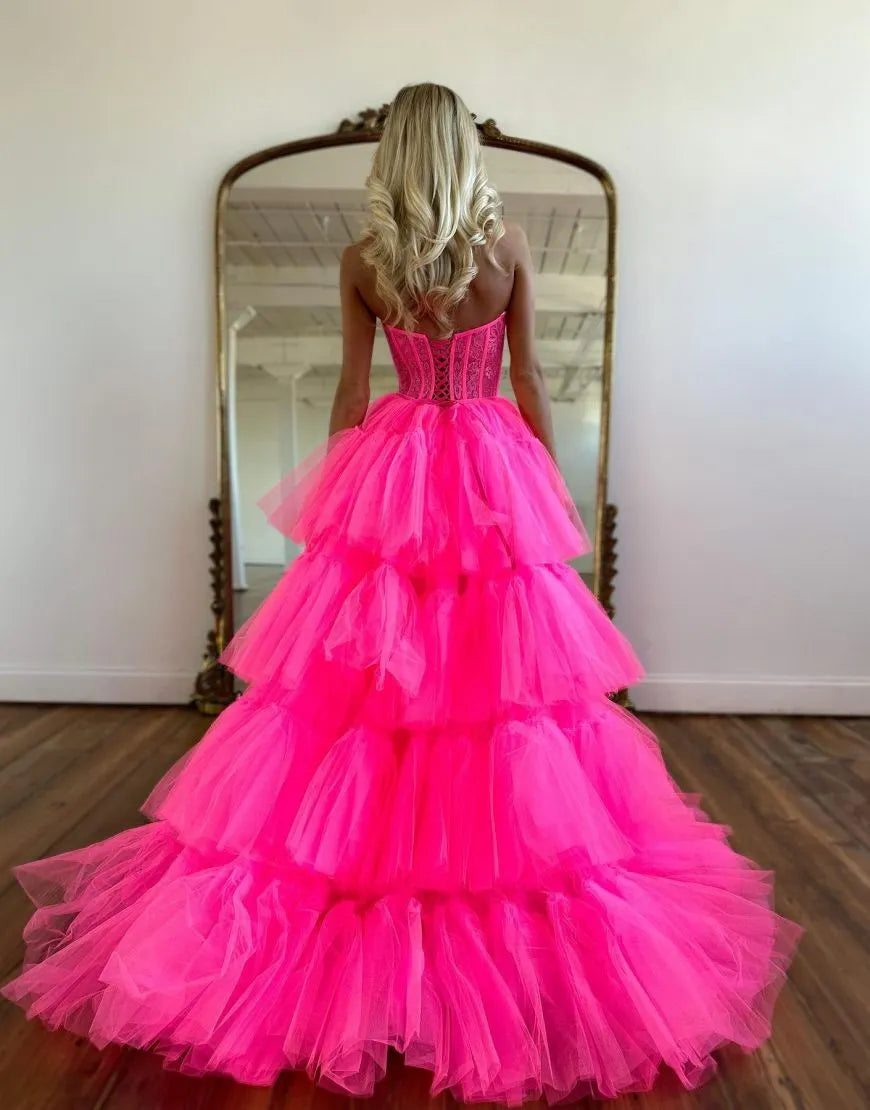 Wholesale Hot Pink High Low Sweetheart Tiered Prom Dress prom dresses shops