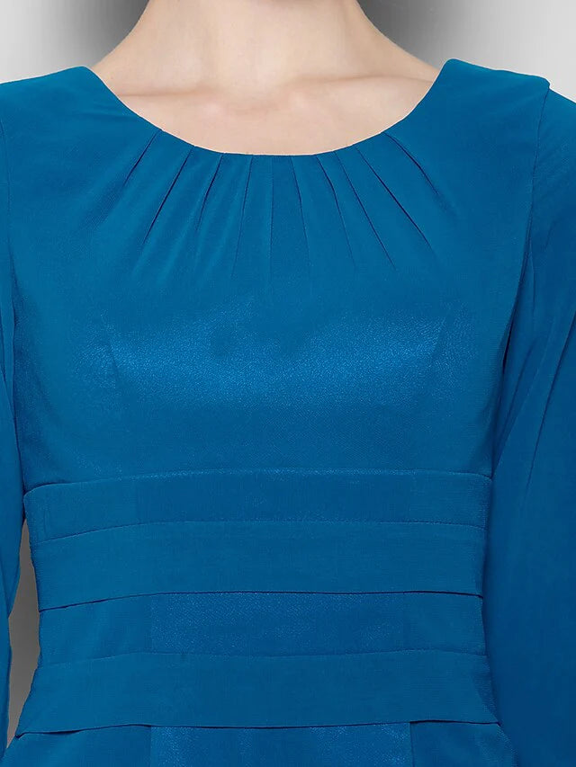 Wholesale Mother of the Bride Dress Elegant Jewel Neck Knee Length Georgette 3/4 Length Sleeve with Ruched