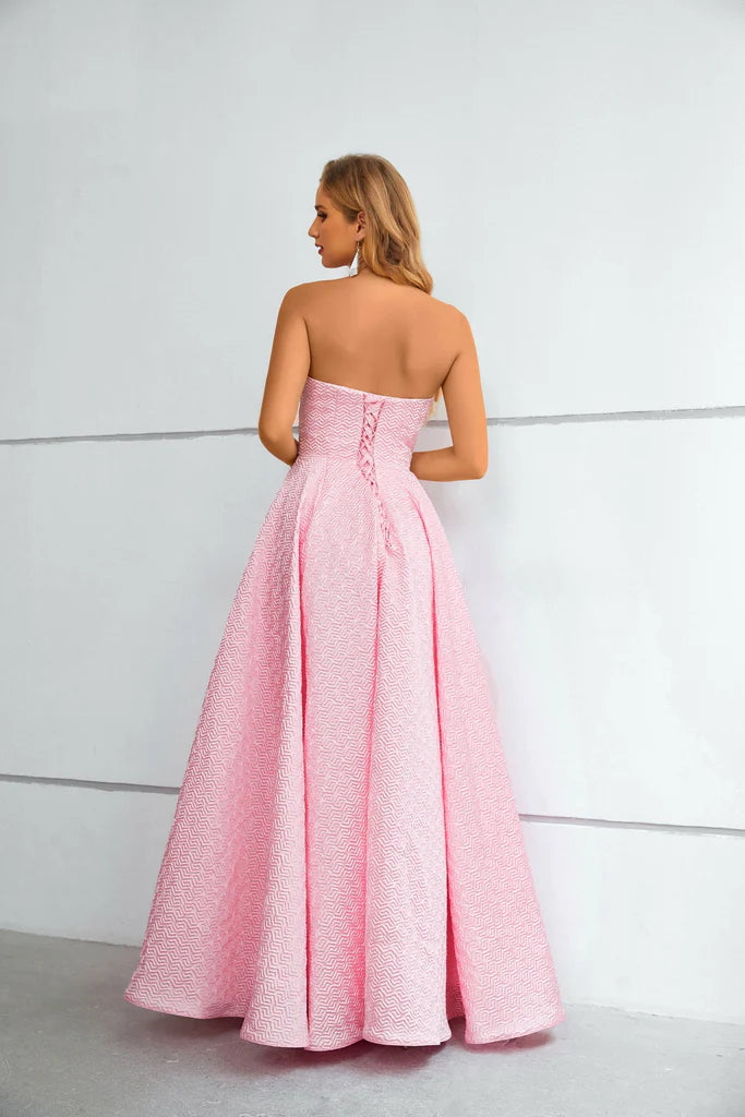 Wholesale A Line Pink Strapless Floor Length Party Prom Dress