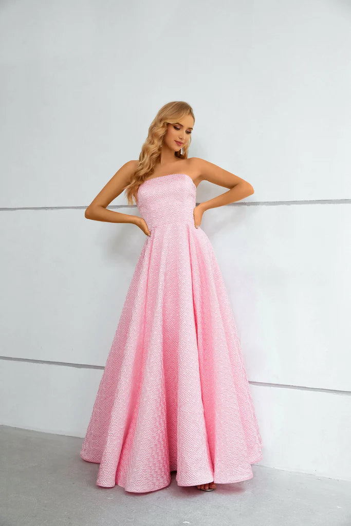 Wholesale A Line Pink Strapless Floor Length Party Prom Dress