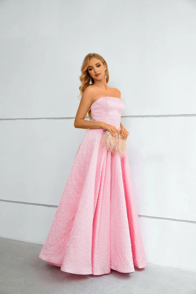 Wholesale A Line Pink Strapless Floor Length Party Prom Dress