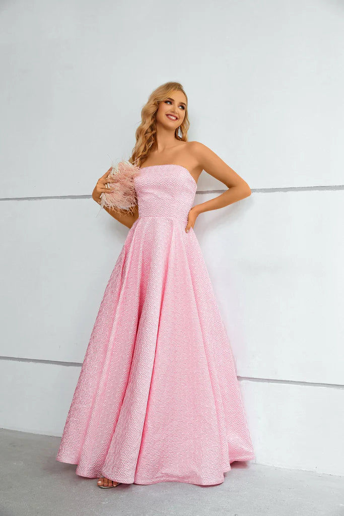 Wholesale A Line Pink Strapless Floor Length Party Prom Dress