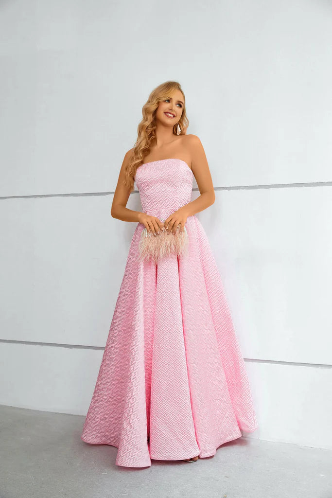 Wholesale A Line Pink Strapless Floor Length Party Prom Dress
