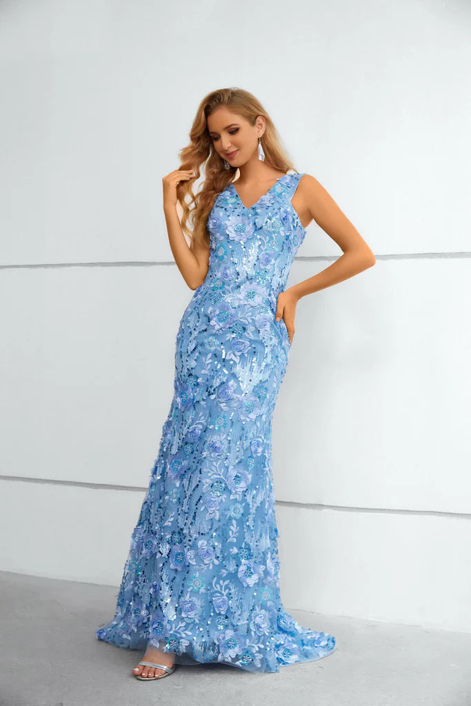 Wholesale Unique Sleeveless Beaded Long Prom Dress with Flower Appliques