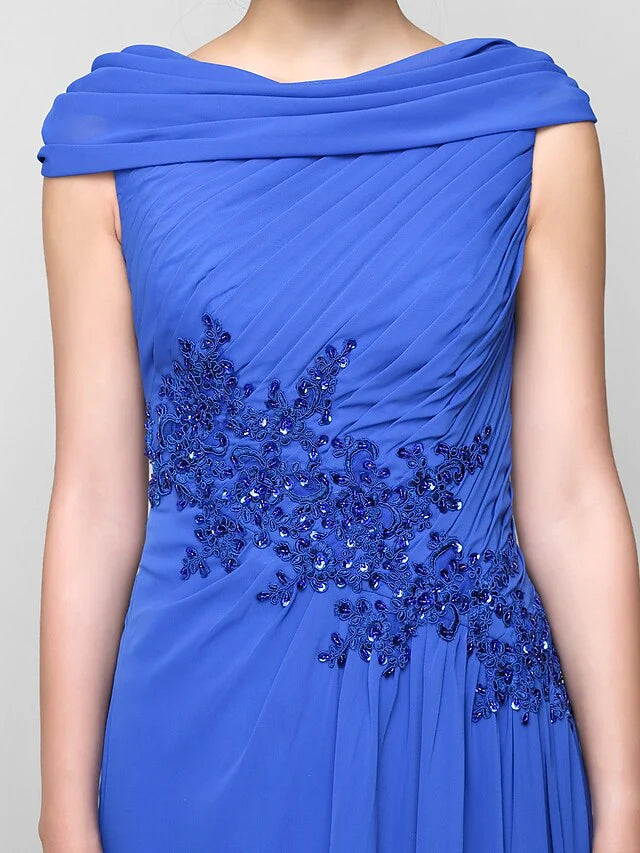 Wholesale A-Line Mother of the Bride Dress Elegant Cowl Neck Ankle Length Chiffon Sleeveless with Criss Cross Appliques