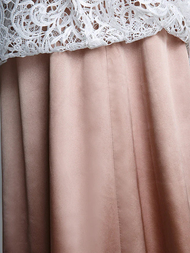 Wholesale Mother of the Bride Dress Convertible Dress Straps Lace Charmeuse Length Sleeve with Lace Ruched