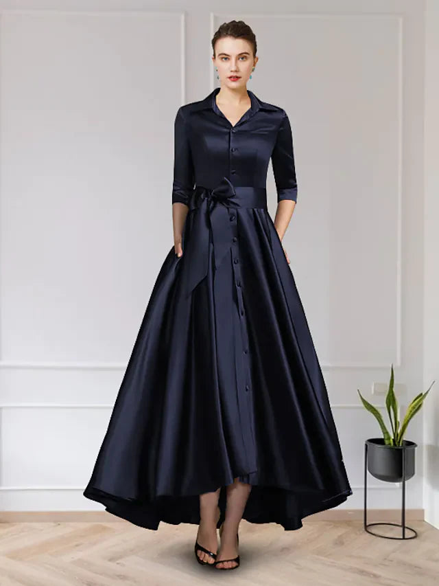 Wholesale A-Line Mother of the Bride Dress Elegant Jewel Neck Asymmetrical Chiffon Lace Short Sleeve with Pleats Appliques