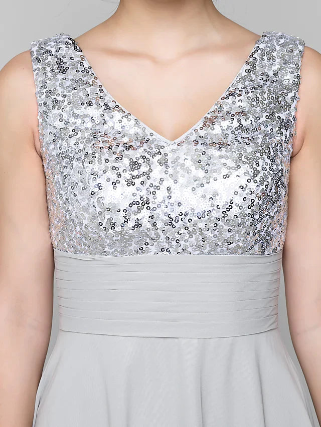 Wholesale A-Line Mother of the Bride Dress Sparkle & Shine Bateau Neck Ankle Length Chiffon Sleeveless with Sash Ribbon Sequin