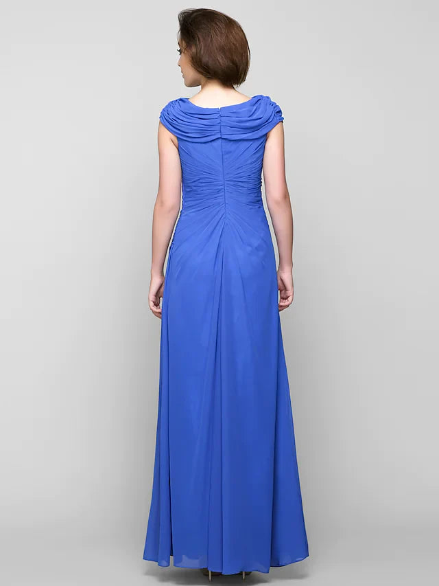 Wholesale A-Line Mother of the Bride Dress Elegant Cowl Neck Ankle Length Chiffon Sleeveless with Criss Cross Appliques