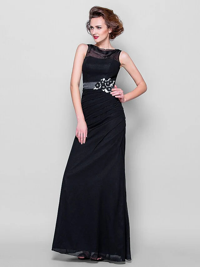 Wholesale Mother of the Bride Dress Cowl Neck Floor Length Georgette Sleeveless with Sash Ribbon Beading Appliques