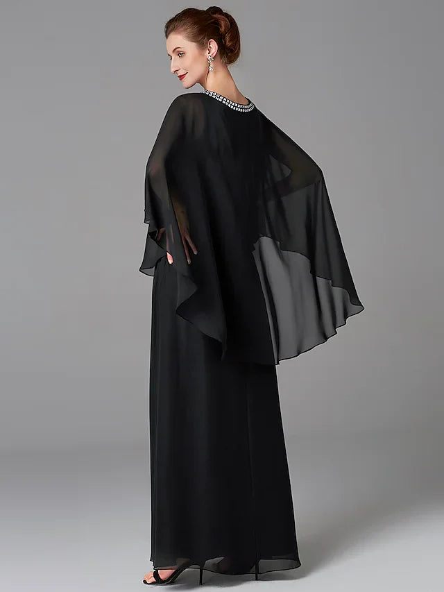 Wholesale A-Line Mother of the Bride Dress Plus Size Elegant Jewel Neck Floor Length Chiffon Sleeveless with Beading