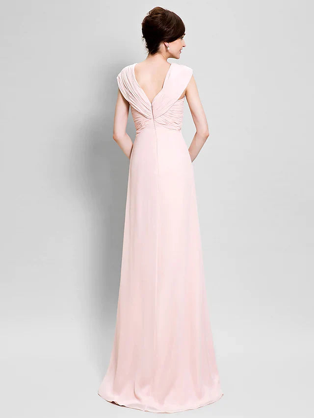 Wholesale Mother of the Bride Dress Floral V Neck Floor Length Chiffon Sleeveless with Criss Cross Flower