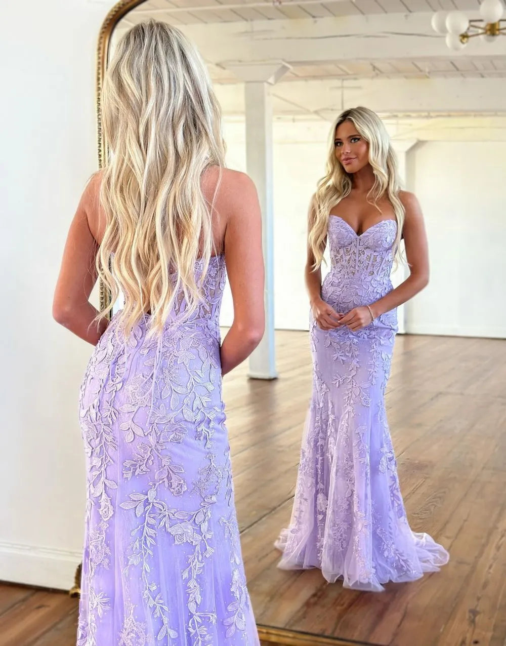 Wholesale Lilac Mermaid Corset Back Prom Dress With Appliques
