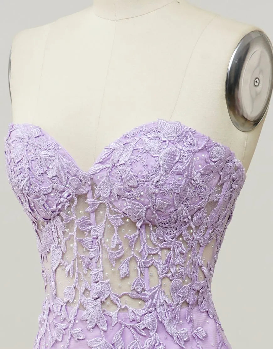 Wholesale Lilac Mermaid Corset Back Prom Dress With Appliques
