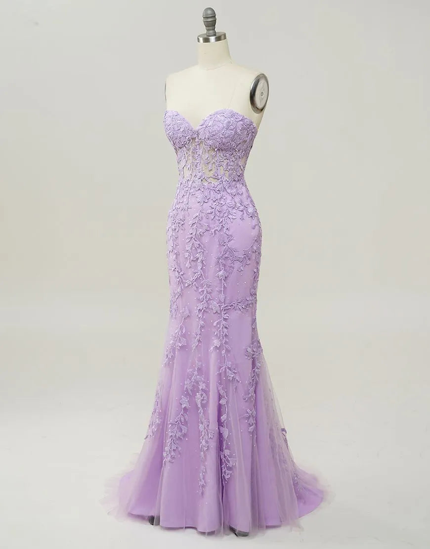 Wholesale Lilac Mermaid Corset Back Prom Dress With Appliques