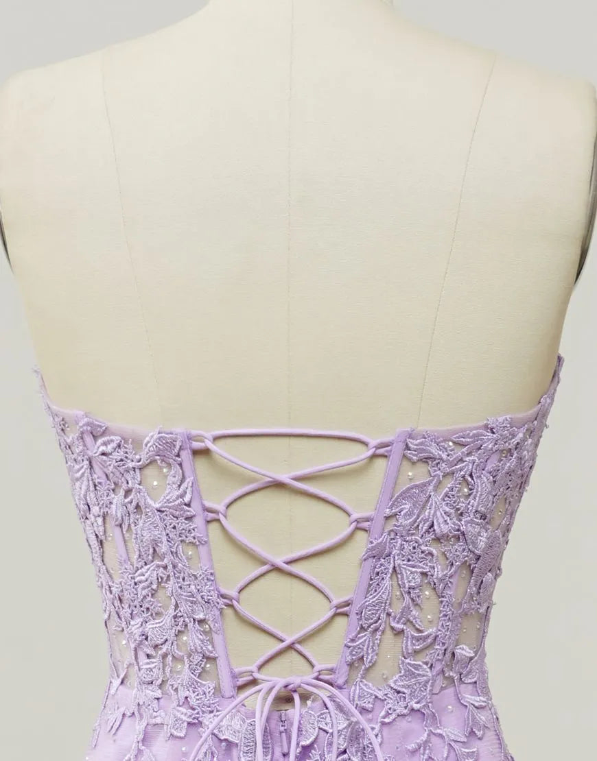 Wholesale Lilac Mermaid Corset Back Prom Dress With Appliques