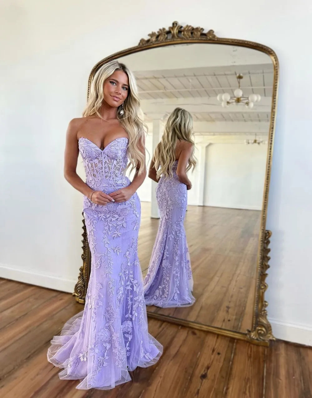 Wholesale Lilac Mermaid Corset Back Prom Dress With Appliques