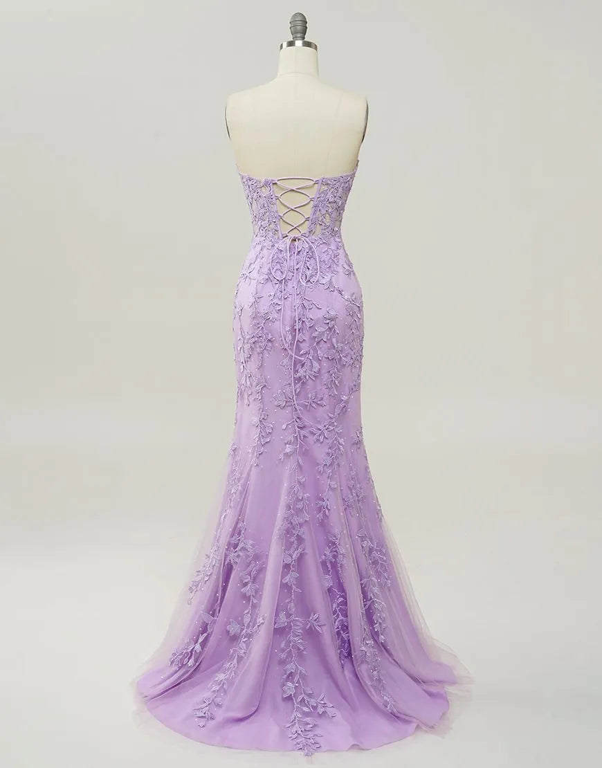 Wholesale Lilac Mermaid Corset Back Prom Dress With Appliques