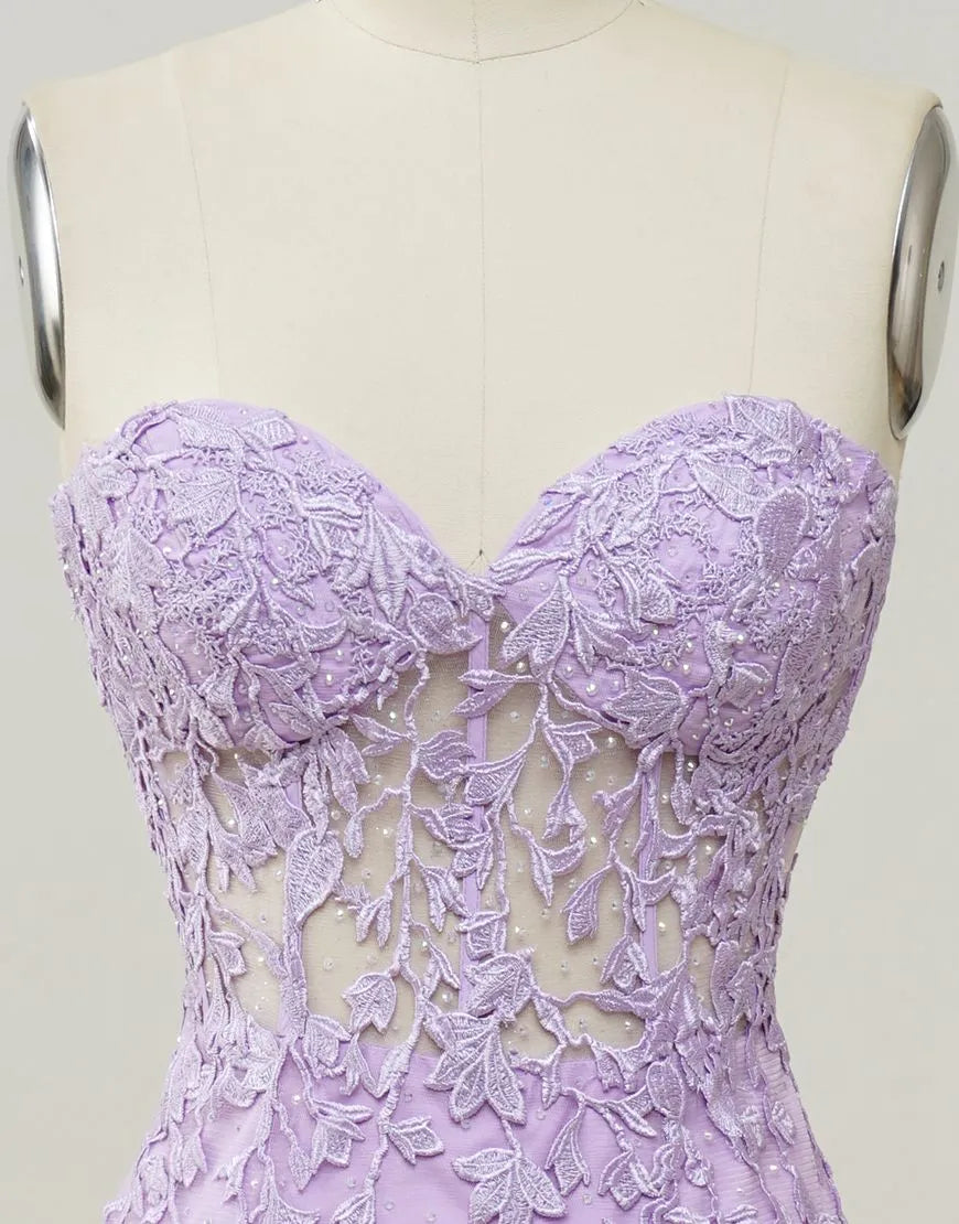 Wholesale Lilac Mermaid Corset Back Prom Dress With Appliques
