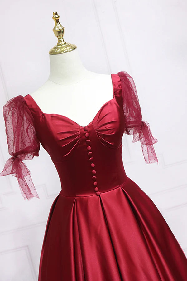 Wholesale Red Satin Sweetheart Neckline Long Formal Dress A-Line Evening Graduation Dress