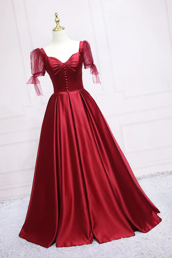 Wholesale Red Satin Sweetheart Neckline Long Formal Dress A-Line Evening Graduation Dress