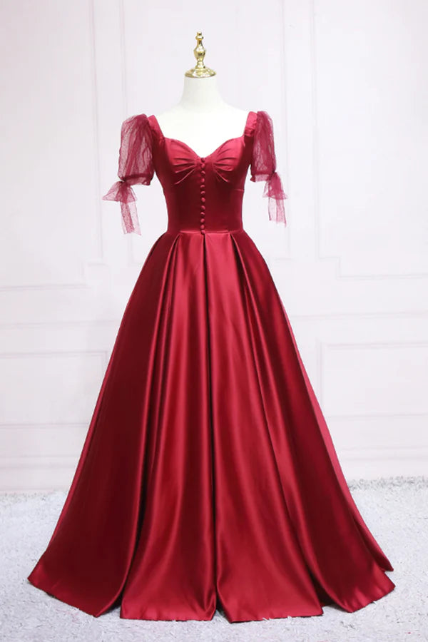 Wholesale Red Satin Sweetheart Neckline Long Formal Dress A-Line Evening Graduation Dress